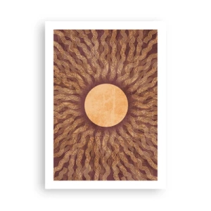 Poster - Stilisierte Sonne mit Strahlen in Gold- und Brauntönen - 50x70cm - Sonnensymbol - Moderne Wanddekoration für Wohnzimmer und Schlafzimmer ARTTOR