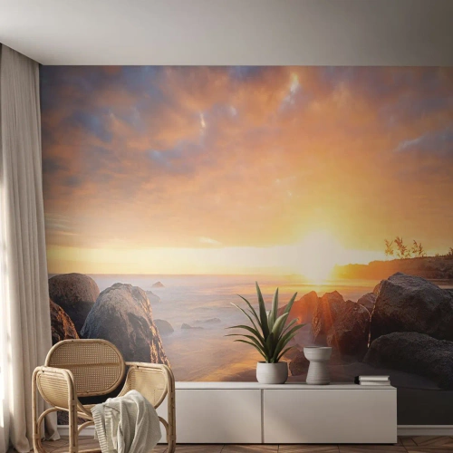 Fototapete Premium Sand - Leuchtende Brise des Abends - Landschaft, Meer, Sonnenaufgang - 200x140 cm