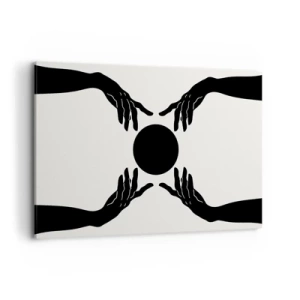 Bild auf Leinwand - Leinwandbild - Schwarze Hände in einer symmetrischen Komposition mit einer Kugel - 120x80cm - Geheimes Zeichen - Moderne Wanddekoration für Wohnzimmer und Schlafzimmer ARTTOR