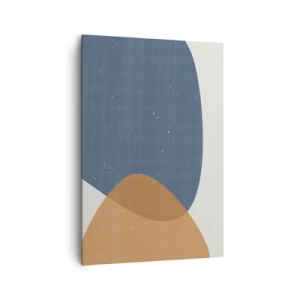 Bild auf Leinwand - Leinwandbild - Eine minimalistische geometrische Komposition in Blau- und Orangetönen. - 70x100cm - Ovale und Einflüsse - Moderne Wanddekoration für Wohnzimmer und Schlafzimmer ARTTOR