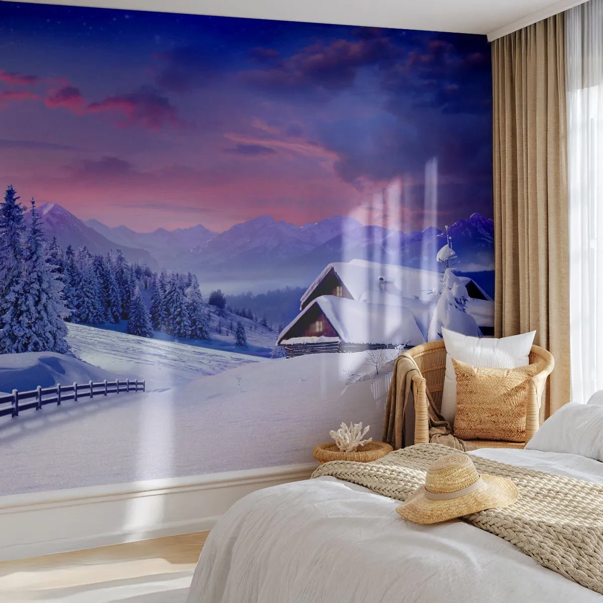 Selbstklebende Fototapete Deluxe Sticker - Stille Nacht - Landschaft, Winter, Alpen - 150x105 cm