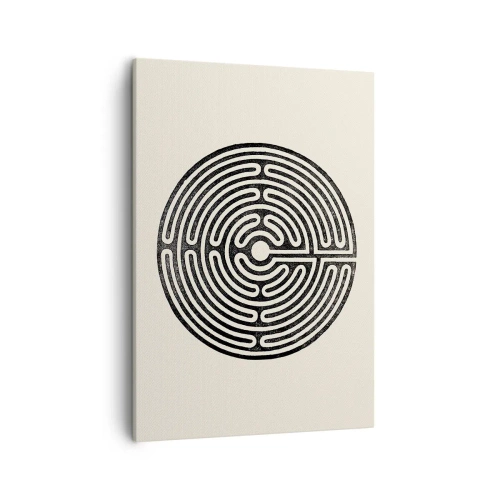 Bild auf Leinwand - Leinwandbild - Schwarz-weißes kreisförmiges Labyrinth auf hellem Hintergrund - 50x70cm - Geheimnisvolle Ordnung - Moderne Wanddekoration für Wohnzimmer und Schlafzimmer ARTTOR