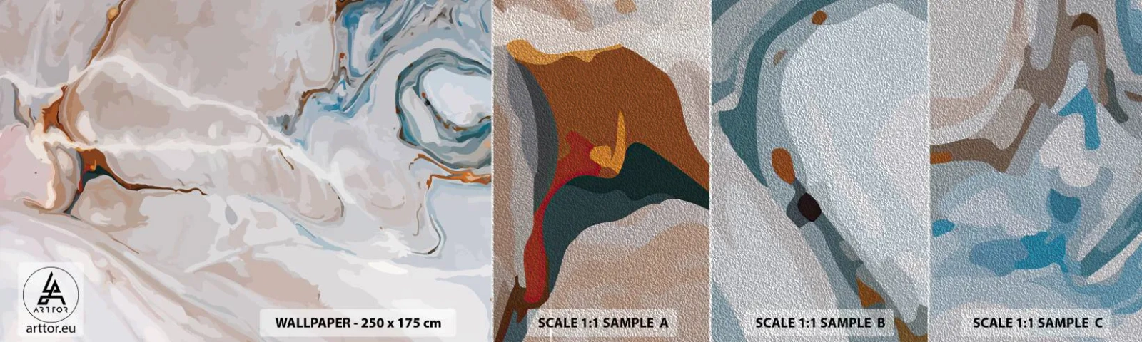 Fototapeten Muster Premium Sand - Blau schlängelt sich unter dem Weiß - Abstraktion, Stück, Modernes Muster - 100x30 cm