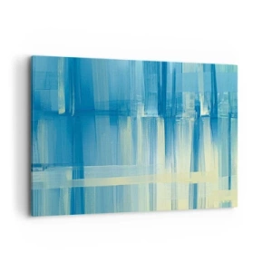 Bild auf Leinwand - Leinwandbild - Ein abstraktes Gemälde in Türkis- und Blautönen mit geometrischen Pinselstrichen. - 120x80cm - Komposition in Türkis - Moderne Wanddekoration für Wohnzimmer und Schlafzimmer ARTTOR