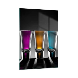 Glasbild - Bild auf glas - Bunte Gläser auf schwarzem Hintergrund im minimalistischen Stil - 50x70cm - Die Farben der Freude - Moderne Wanddekoration für Wohnzimmer und Schlafzimmer ARTTOR