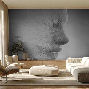 Fototapete Premium Sand - Abstraktes Gesichtsprofil aus dünnen Linien - 100x70cm - Der Geist des Windes - Moderne Wanddekoration für Wohnzimmer und Schlafzimmer ARTTOR