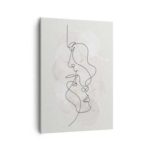 Bild auf Leinwand - Leinwandbild - Abstrakte Umrisse zweier Gesichter auf hellem Hintergrund - 50x70cm - Verstrickt in eine Umarmung - Moderne Wanddekoration für Wohnzimmer und Schlafzimmer ARTTOR