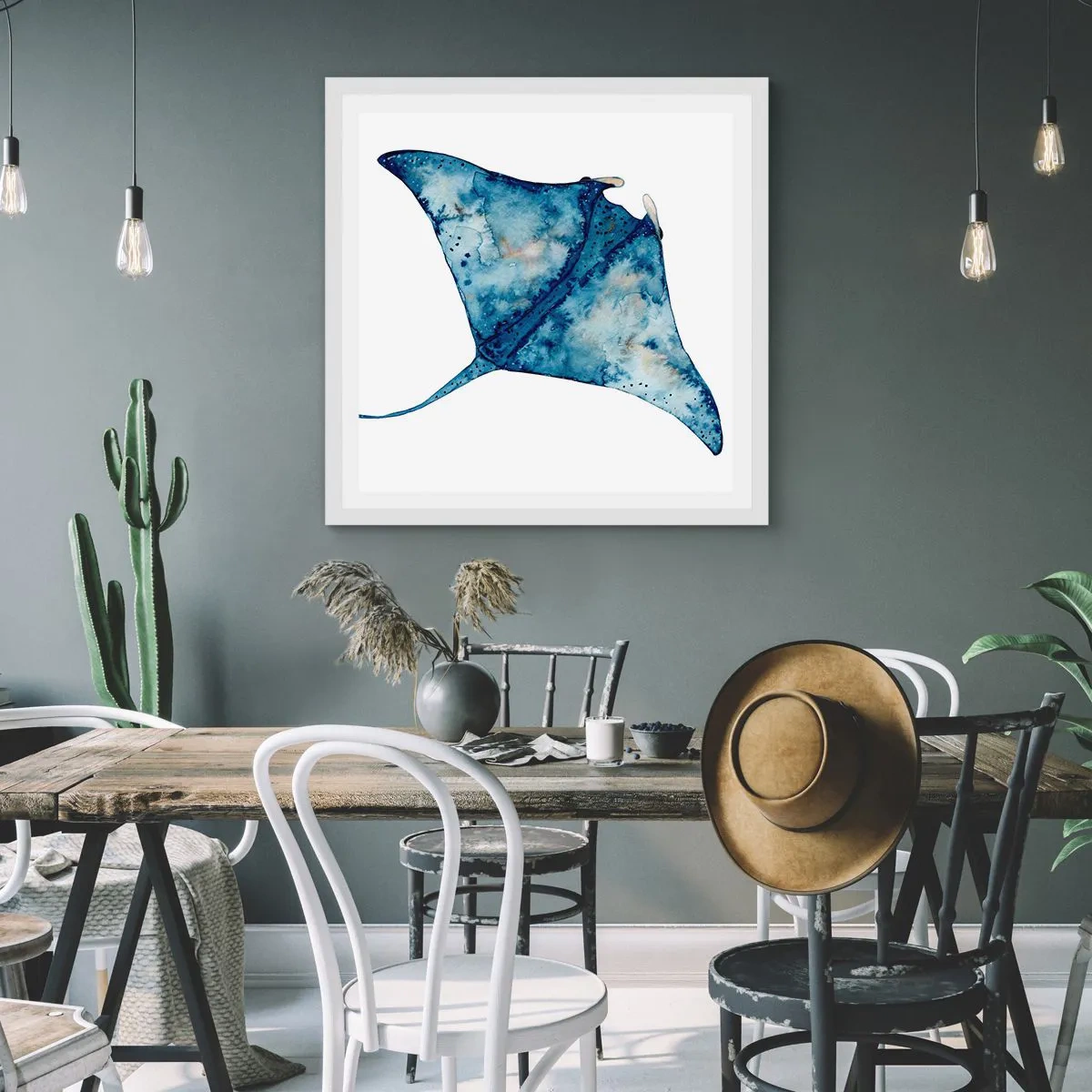 Poster in einem weißen Rahmen - Leben im Blau - 40x40 cm