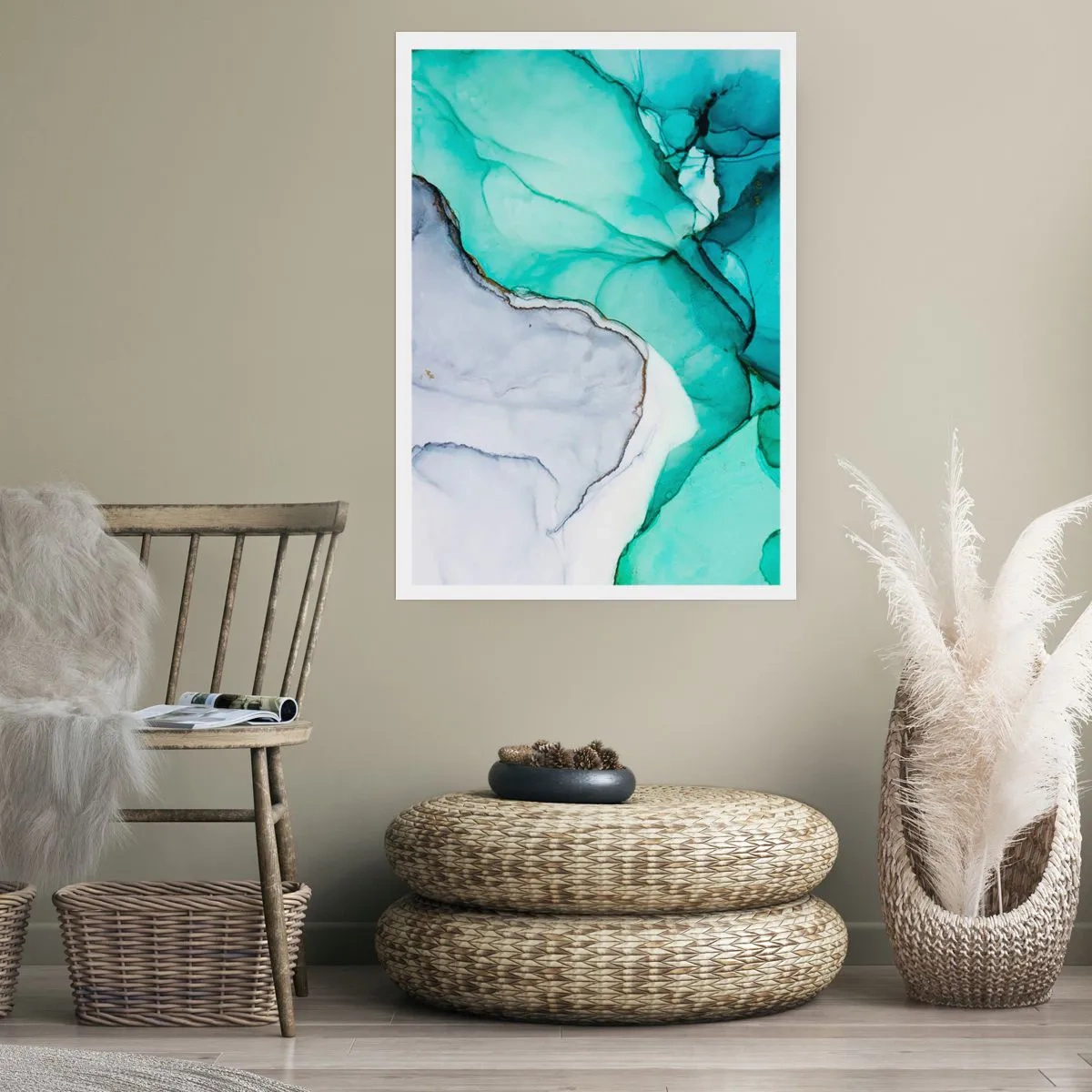 Poster - Ein abstraktes Muster in Türkis- und Grautönen, inspiriert von der Natur. - 50x70cm - Eine Studie in Türkis - Moderne Wanddekoration für Wohnzimmer und Schlafzimmer ARTTOR