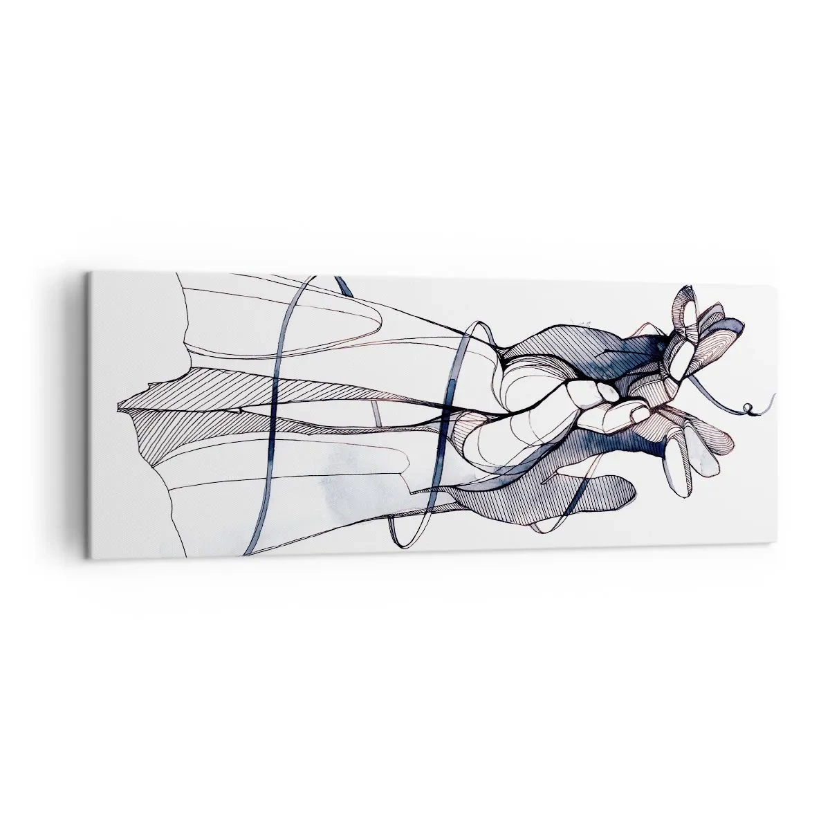Bild auf Leinwand - Leinwandbild - Eine subtile Zeichnung einer Hand mit einer zarten Blume - 140x50cm - Touch-Studie - Moderne Wanddekoration für Wohnzimmer und Schlafzimmer ARTTOR