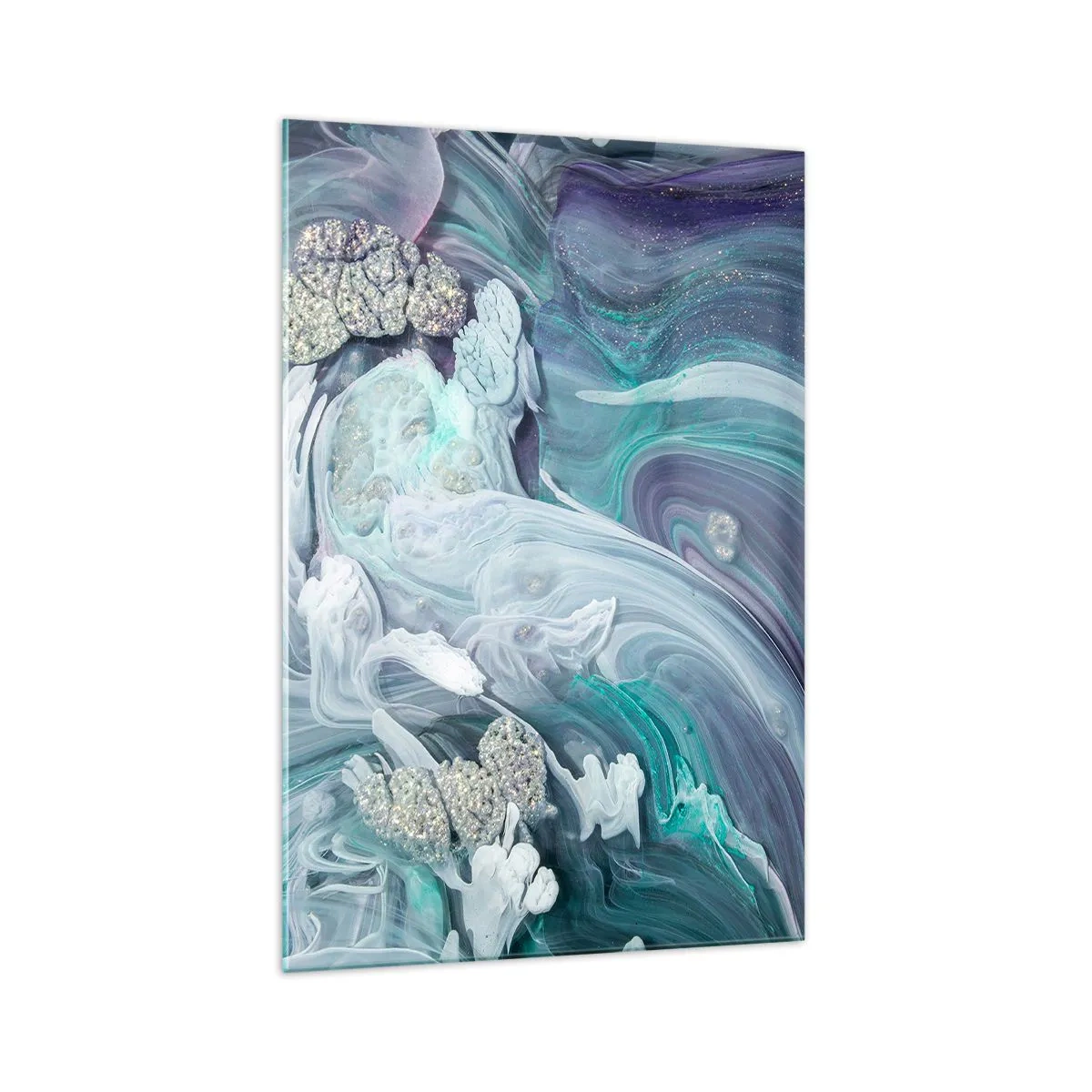 Glasbild - Bild auf glas - Abstrakte Wirbel in Blau- und Weißtönen - 70x100cm - Strömungen von Himmelblau - Moderne Wanddekoration für Wohnzimmer und Schlafzimmer ARTTOR