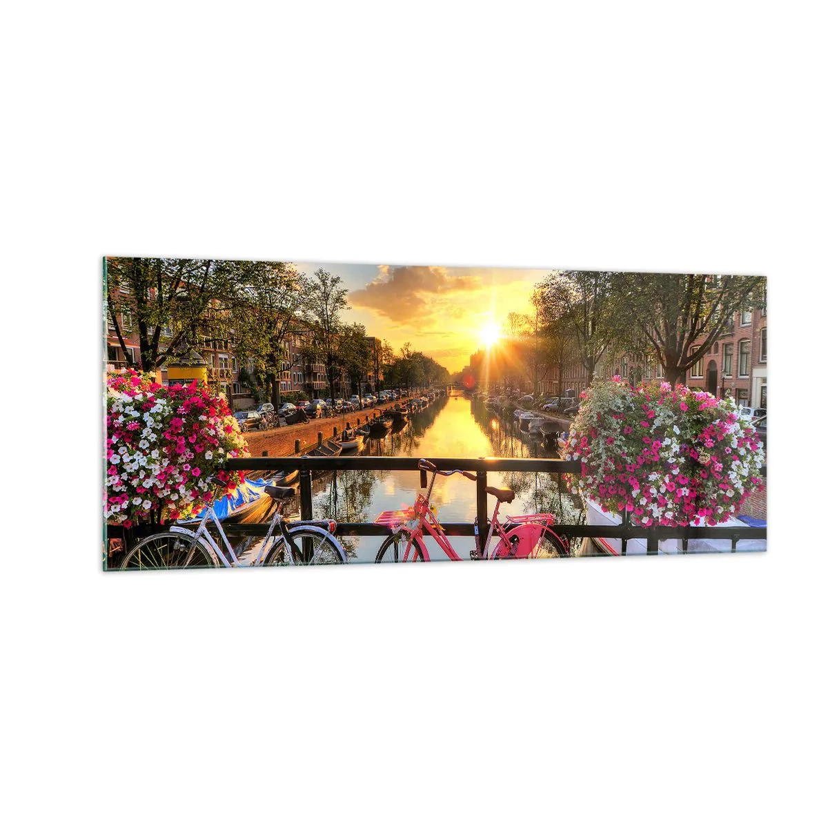 Glasbild - Bild auf glas - Frühlingsmorgen in Amsterdam - 100x40 cm