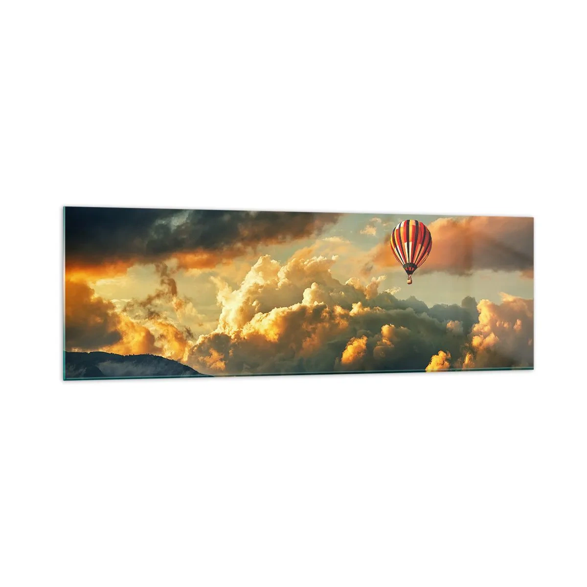 Glasbild - Bild auf glas - Ein Ballon vor dem Hintergrund dramatischer Wolken - 160x50cm - Ich fliege, weil ich es will - Moderne Wanddekoration für Wohnzimmer und Schlafzimmer ARTTOR