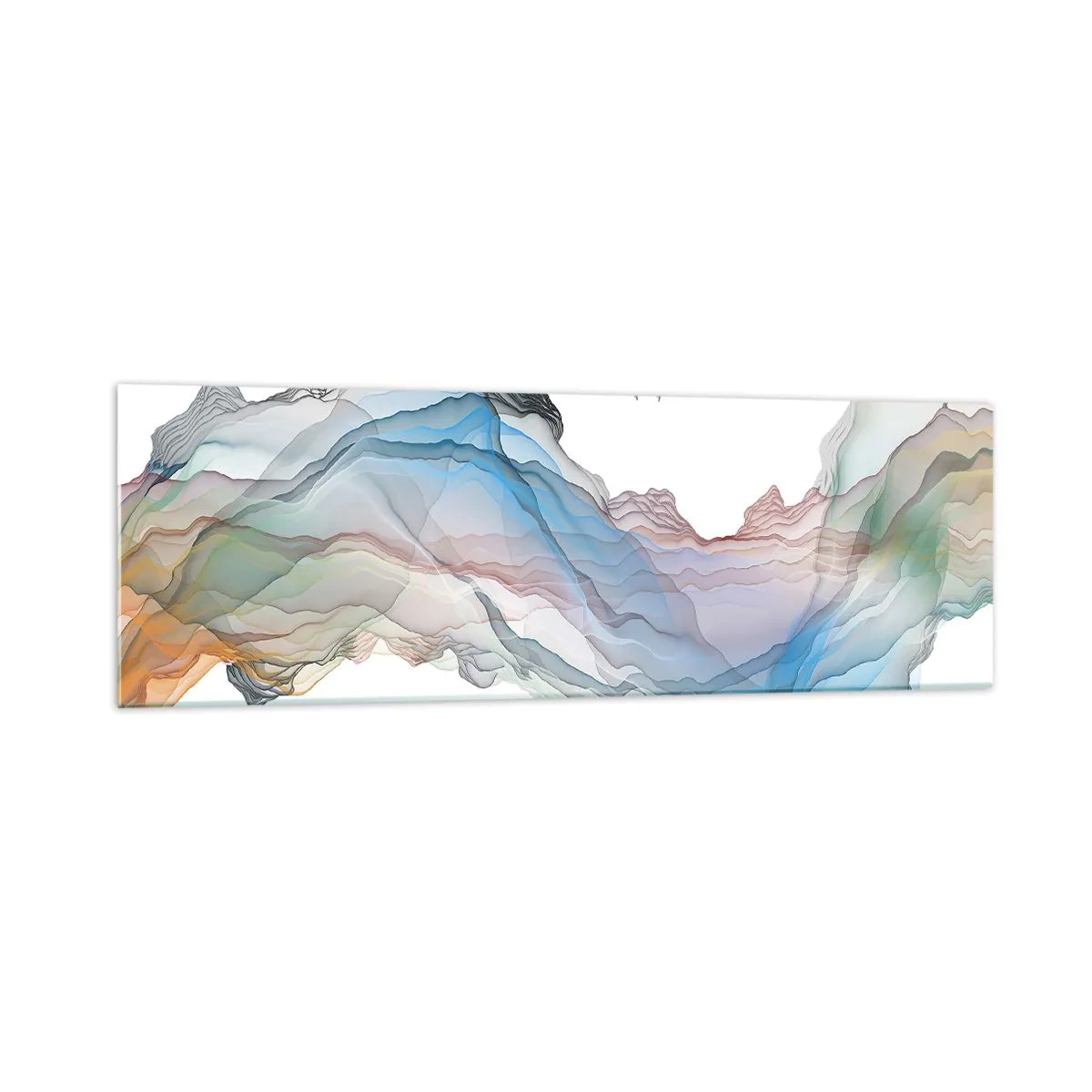 Glasbild - Bild auf glas - Eine subtile Landschaft mit Bergen, Wasser und einem Boot - 160x50cm - Zu den Kristallbergen - Moderne Wanddekoration für Wohnzimmer und Schlafzimmer ARTTOR