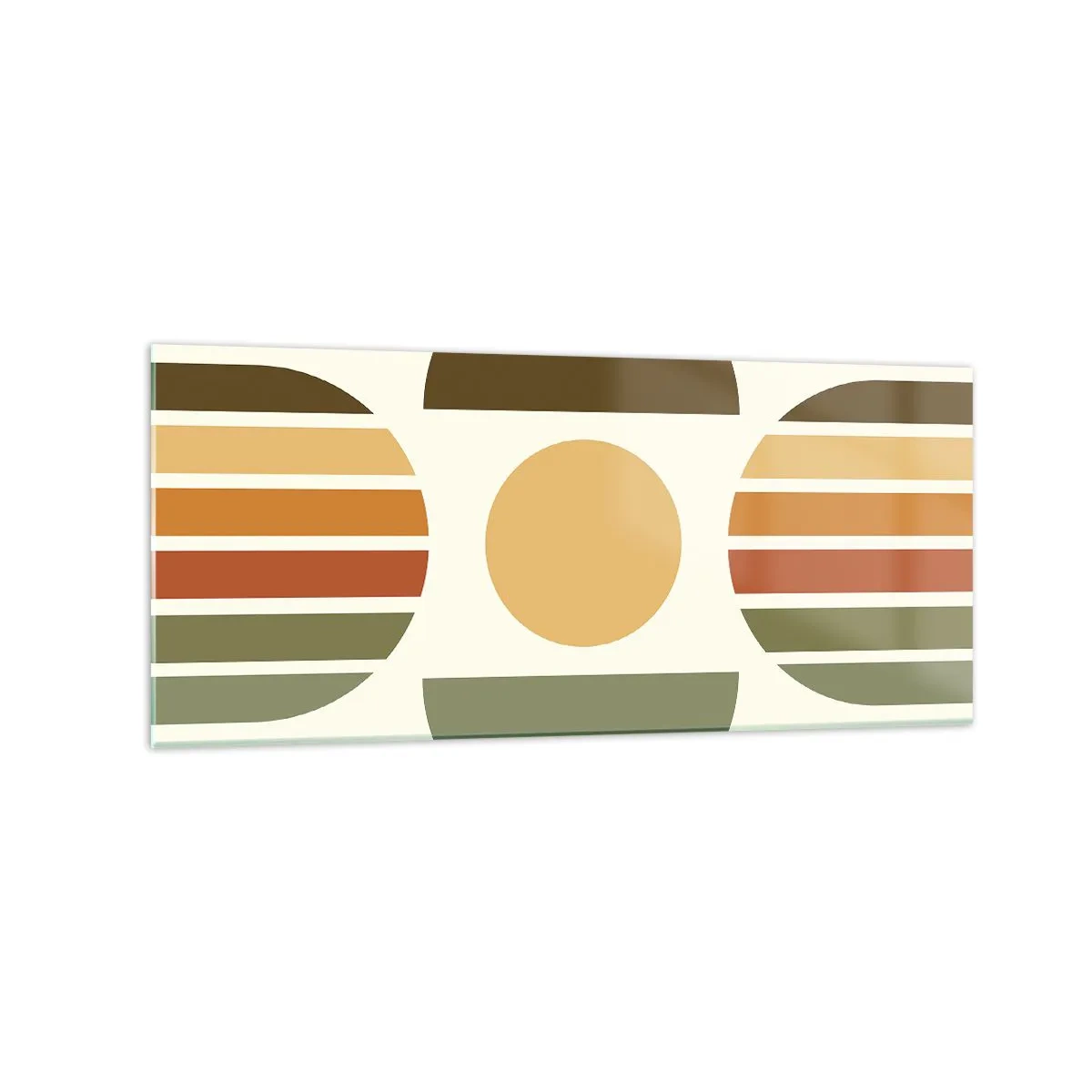 Glasbild - Bild auf glas - Geometrische Komposition mit Halbkreisen und Streifen in Erdtönen - 120x50cm - In Erdtönen - Moderne Wanddekoration für Wohnzimmer und Schlafzimmer ARTTOR