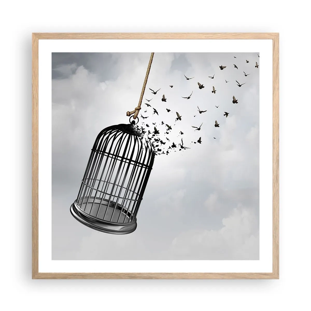 Poster in einem Rahmen aus heller Eiche - Glaube ... Hoffnung ... Freiheit! - 60x60 cm