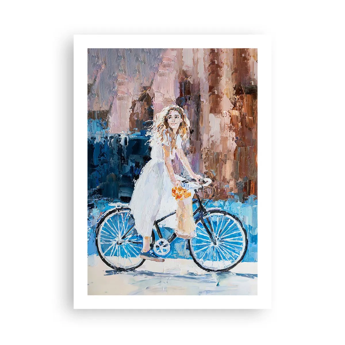 Poster - Impressionistische Szene mit einem Radfahrer - 50x70cm - Freude am Morgen - Moderne Wanddekoration für Wohnzimmer und Schlafzimmer ARTTOR