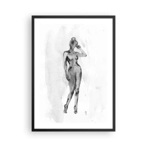 Poster in einem schwarzem Rahmen - Silhouette einer Frau in Schwarz-Weiß-Aquarelltechnik - 50x70cm - Eine Studie über das Ideal der Weiblichkeit - Moderne Wanddekoration für Wohnzimmer und Schlafzimmer ARTTOR