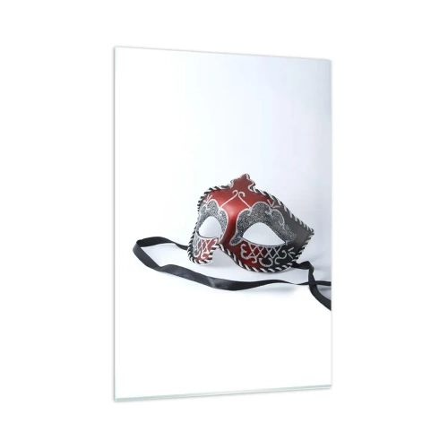 Glasbild - Bild auf glas - Rote Karnevalsmaske auf hellem Hintergrund - 80x120cm - Einladung zum Abschlussball - Moderne Wanddekoration für Wohnzimmer und Schlafzimmer ARTTOR