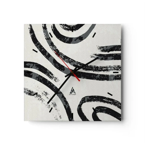 Wanduhr - Glasuhr - Schwarz-weiße abstrakte Linien auf hellem Hintergrund - 30x30cm - Bei Hälfte angehalten - Moderne Wanddekoration für Wohnzimmer und Schlafzimmer ARTTOR
