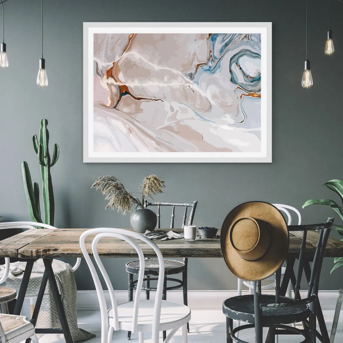 Poster in einem weißen Rahmen - Blau schlängelt sich unter dem Weiß - 40x30 cm