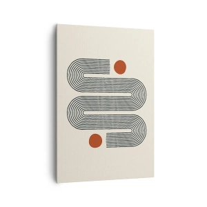 Bild auf Leinwand - Leinwandbild - Geometrisches Muster mit Linien und orangefarbenen Kreisen - 70x100cm - Vom Anfang bis zum Ende - Moderne Wanddekoration für Wohnzimmer und Schlafzimmer ARTTOR