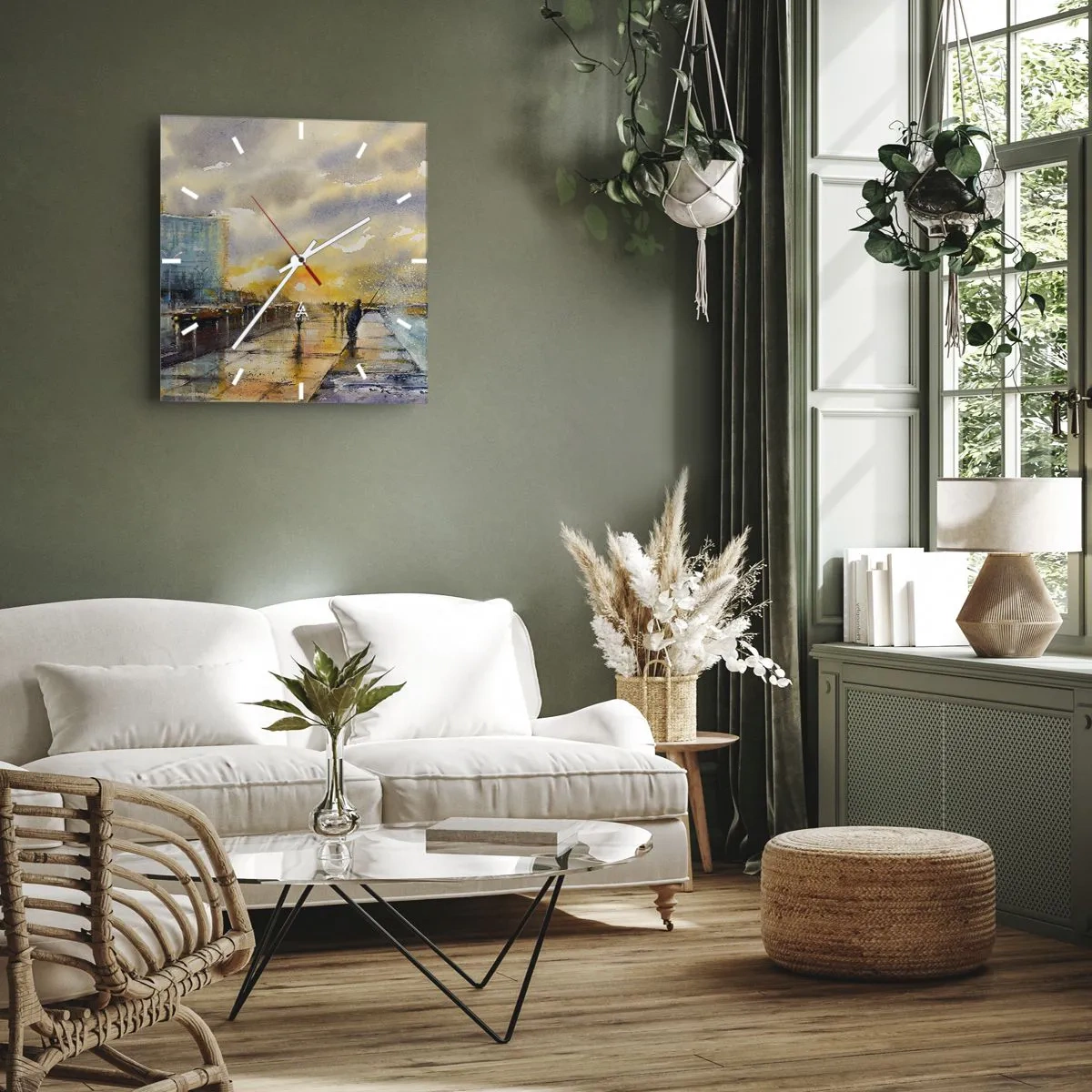 Wanduhr - Glasuhr - Ein malerischer Blick auf die Strandpromenade bei Sonnenuntergang - 30x30cm - Leben am Ufer - Moderne Wanddekoration für Wohnzimmer und Schlafzimmer ARTTOR