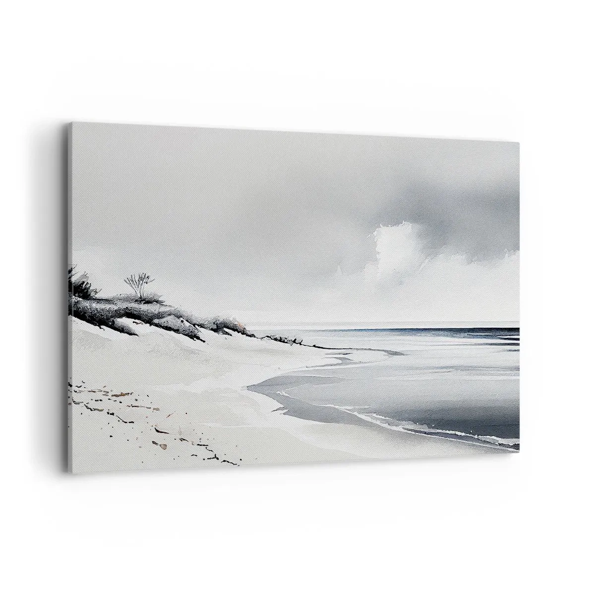 Bild auf Leinwand - Leinwandbild - Ein Strand in gedämpften Grau- und Blautönen - 100x70cm - Für immer zusammen - Moderne Wanddekoration für Wohnzimmer und Schlafzimmer ARTTOR