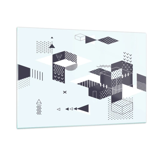 Glasbild - Bild auf glas - Abstrakte geometrische Komposition in Schwarz und Weiß auf hellem Hintergrund - 120x80cm - In der Seele eines Mathematikers - Moderne Wanddekoration für Wohnzimmer und Schlafzimmer ARTTOR