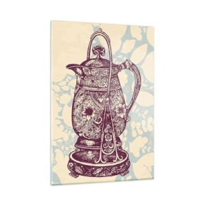 Glasbild - Bild auf glas - Ein verzierter Vintage-Krug auf hellem Hintergrund mit einem Ornament - 50x70cm - Schönheit des Alltags - Moderne Wanddekoration für Wohnzimmer und Schlafzimmer ARTTOR