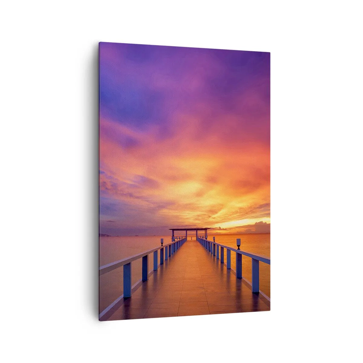 Bild auf Leinwand - Leinwandbild - Ein Steg, der bei Sonnenuntergang aufs Meer hinausführt - 70x100cm - Ohne Ende - Moderne Wanddekoration für Wohnzimmer und Schlafzimmer ARTTOR