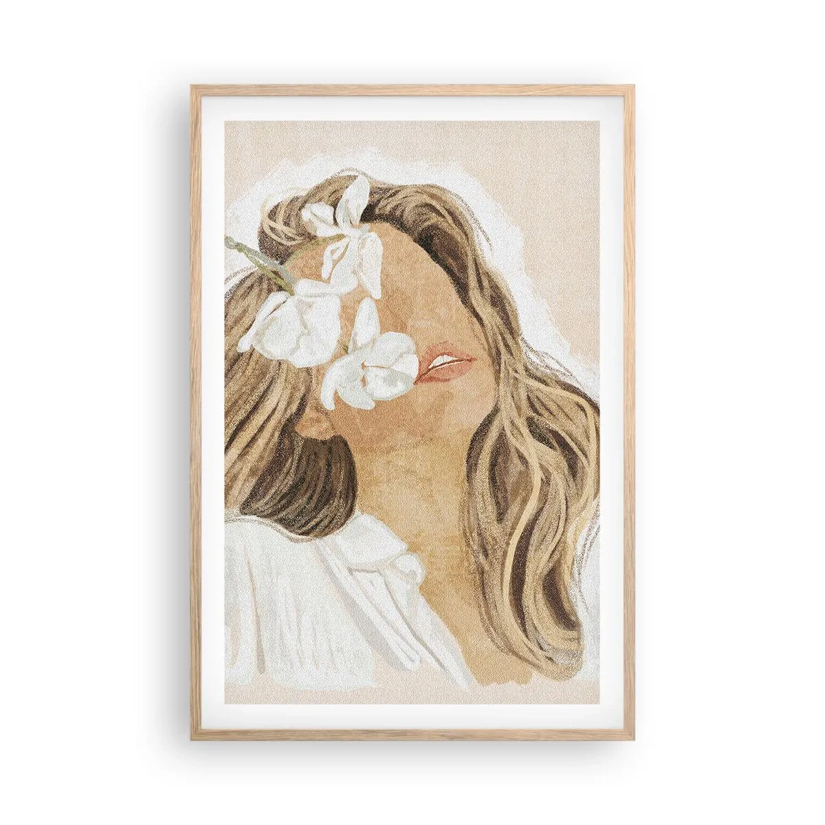 Poster in einem Rahmen aus heller Eiche - Unter den Blumen in Verzückung - 61x91 cm