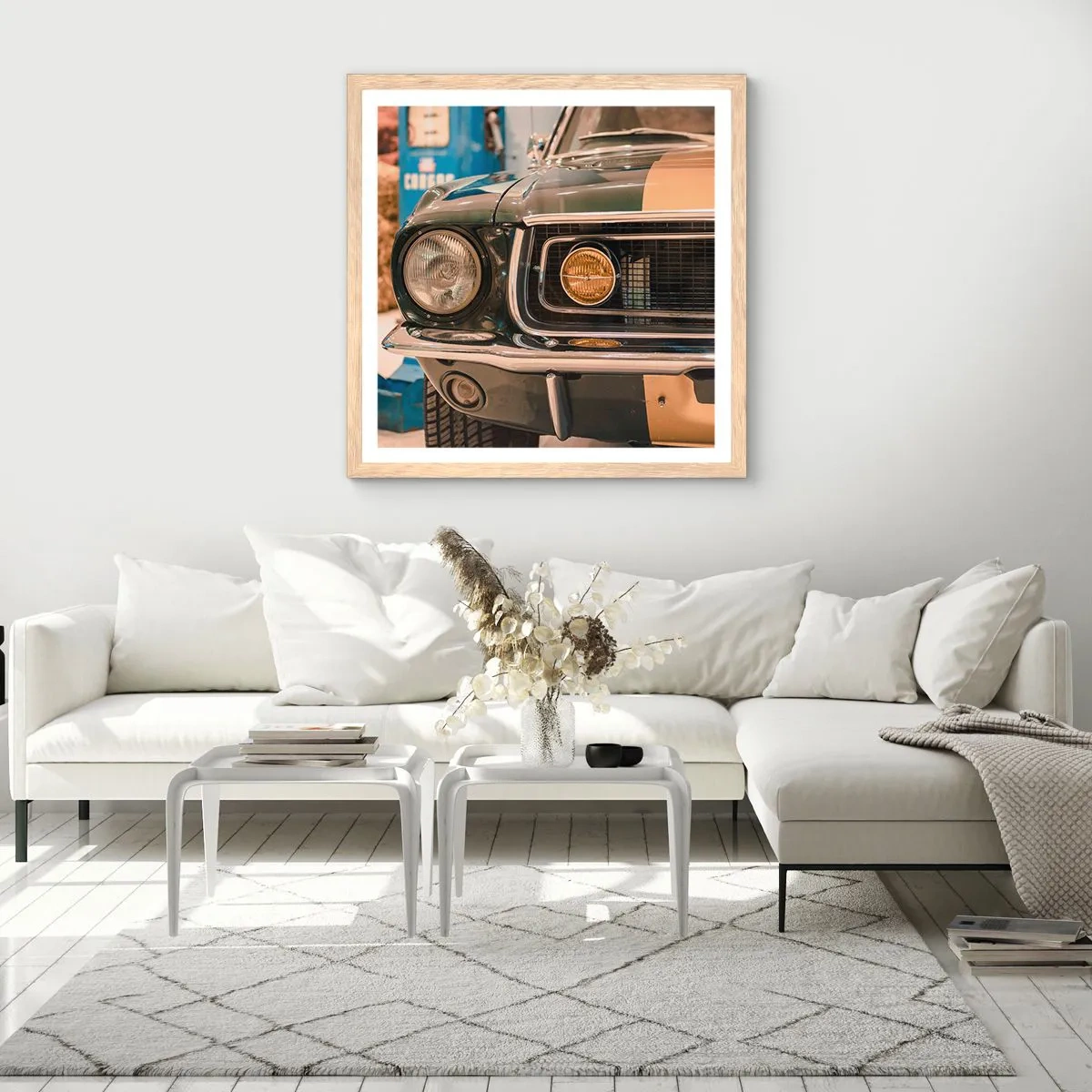 Poster in einem Rahmen aus heller Eiche - Treffen mit einer Legende - 40x40 cm