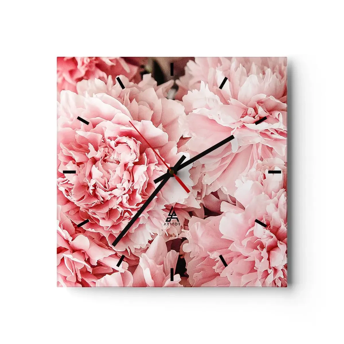 Wanduhr - Glasuhr - Zarte rosa Pfingstrosen in zartem Ambiente - 30x30cm - Rosa Traum - Moderne Wanddekoration für Wohnzimmer und Schlafzimmer ARTTOR