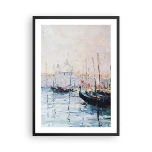 Poster in einem schwarzem Rahmen - Venedig mit Gondeln im impressionistischen Malstil - 50x70cm - Hinter dem Wasser, hinter dem Nebel - Moderne Wanddekoration für Wohnzimmer und Schlafzimmer ARTTOR