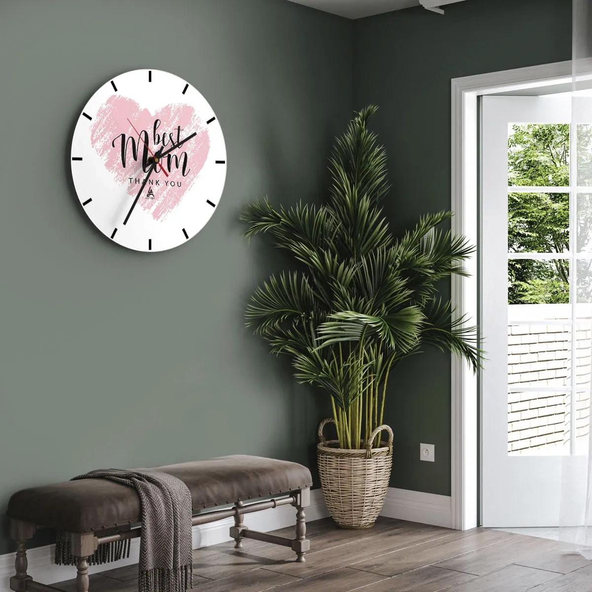 Wanduhr - Glasuhr - Ein rosa Herz mit der Aufschrift „beste Mama“ auf weißem Hintergrund - 30x30cm - Immer der richtige Moment - Moderne Wanddekoration für Wohnzimmer, Küche und Schlafzimmer ARTTOR