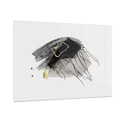 Glasbild - Bild auf glas - Abstrakte Komposition aus Schwarz und Gold auf weißem Hintergrund - 100x70cm - In Schwarz und Gold - Moderne Wanddekoration für Wohnzimmer und Schlafzimmer ARTTOR