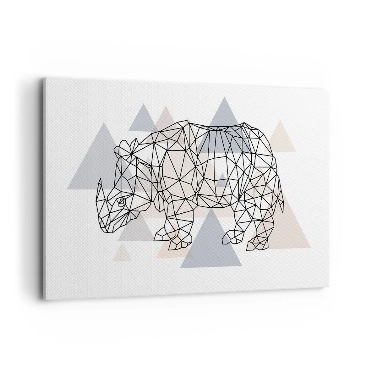 Bild auf Leinwand - Leinwandbild - Geometrisches Nashorn auf einem Hintergrund aus zarten Dreiecken - 120x80cm - Struktur der Stärke - Moderne Wanddekoration für Wohnzimmer und Schlafzimmer ARTTOR