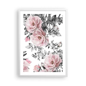 Poster in einem weißen Rahmen - Verliere dich in den Blüten der Rosen - 50x70 cm