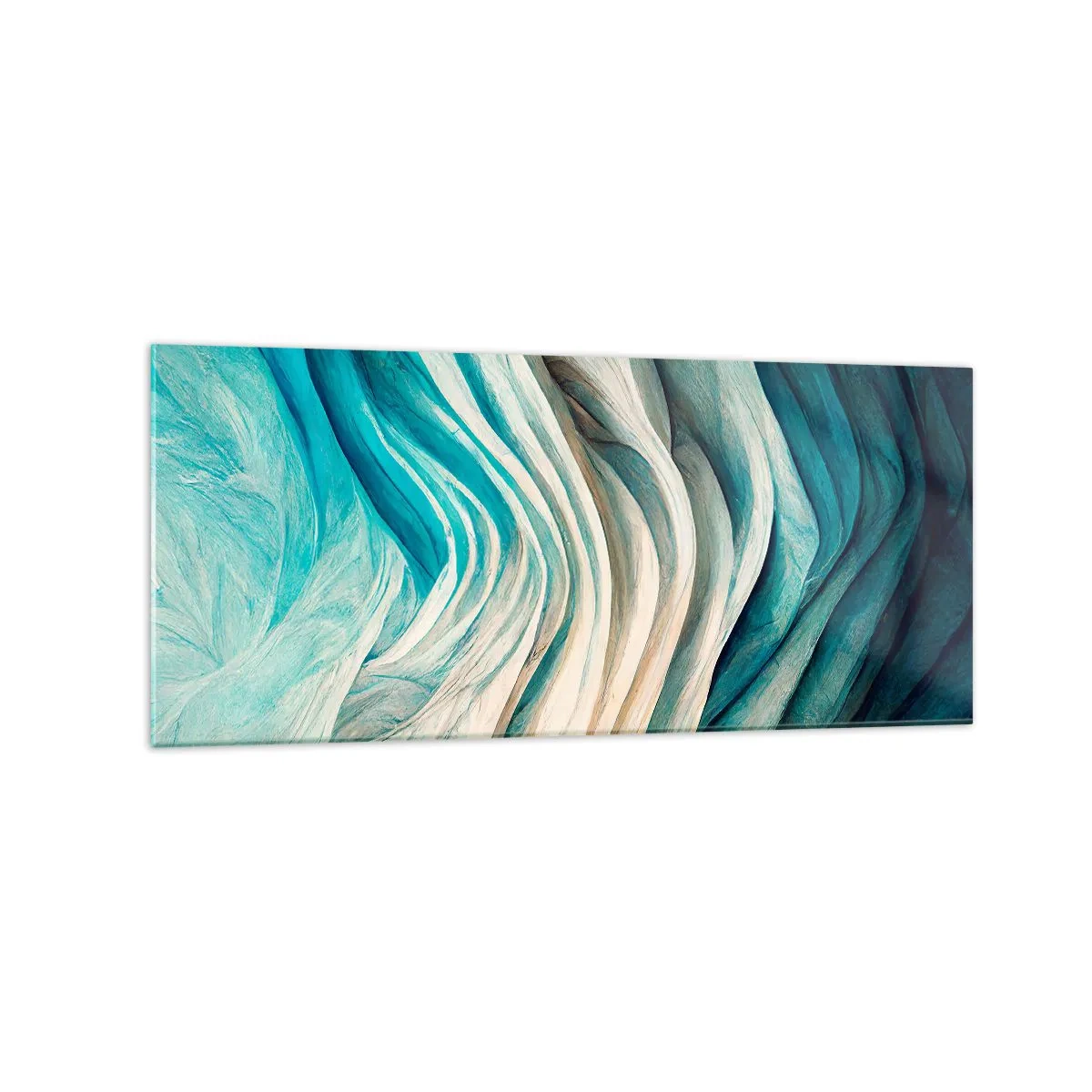 Glasbild - Bild auf glas - Dynamische Wellen in Blau- und Weißtönen - 120x50cm - Blaue Unersättlichkeit - Moderne Wanddekoration für Wohnzimmer und Schlafzimmer ARTTOR