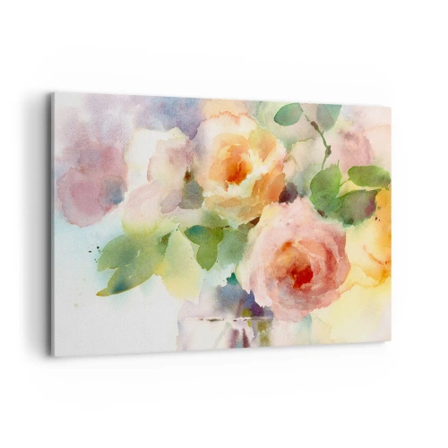 Bild auf Leinwand - Leinwandbild - Zarte Rosen im Aquarell-Stil auf hellem Hintergrund - 100x70cm - Zart wie Aquarell - Moderne Wanddekoration für Wohnzimmer und Schlafzimmer ARTTOR