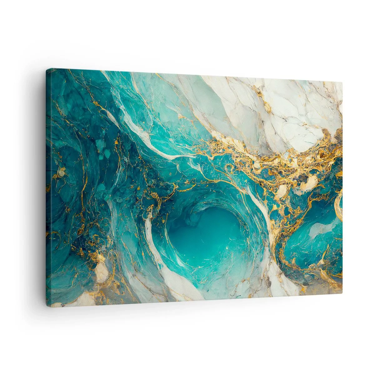 Bild auf Leinwand - Leinwandbild - Eine abstrakte Komposition in Türkis- und Goldtönen. - 70x50cm - Komposition mit Goldadern - Moderne Wanddekoration für Wohnzimmer und Schlafzimmer ARTTOR