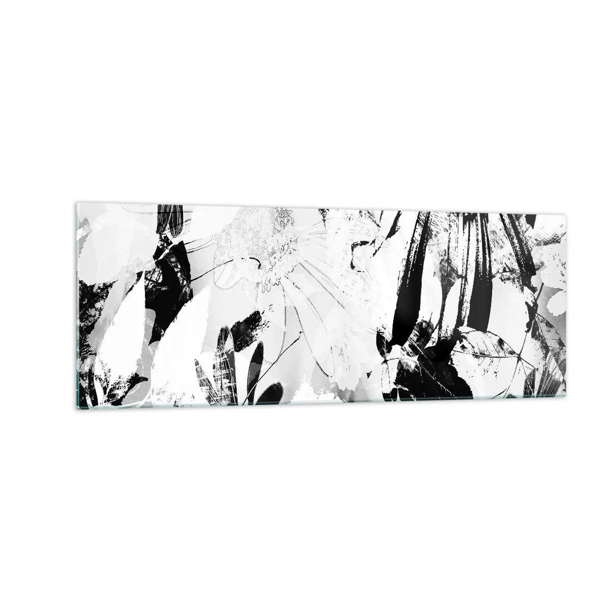 Glasbild - Bild auf glas - Schwarz-weiße abstrakte Blumen im minimalistischen Stil - 140x50cm - Herbst negativ - Moderne Wanddekoration für Wohnzimmer und Schlafzimmer ARTTOR
