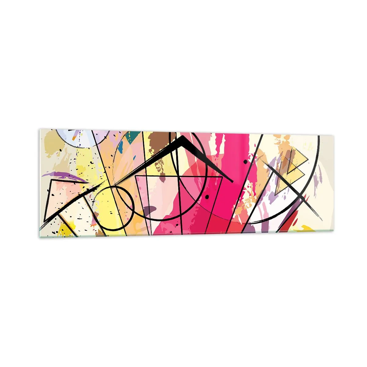 Glasbild - Bild auf glas - Abstraktion mit Linien und geometrischen Formen - 160x50cm - Explosion - Moderne Wanddekoration für Wohnzimmer und Schlafzimmer ARTTOR