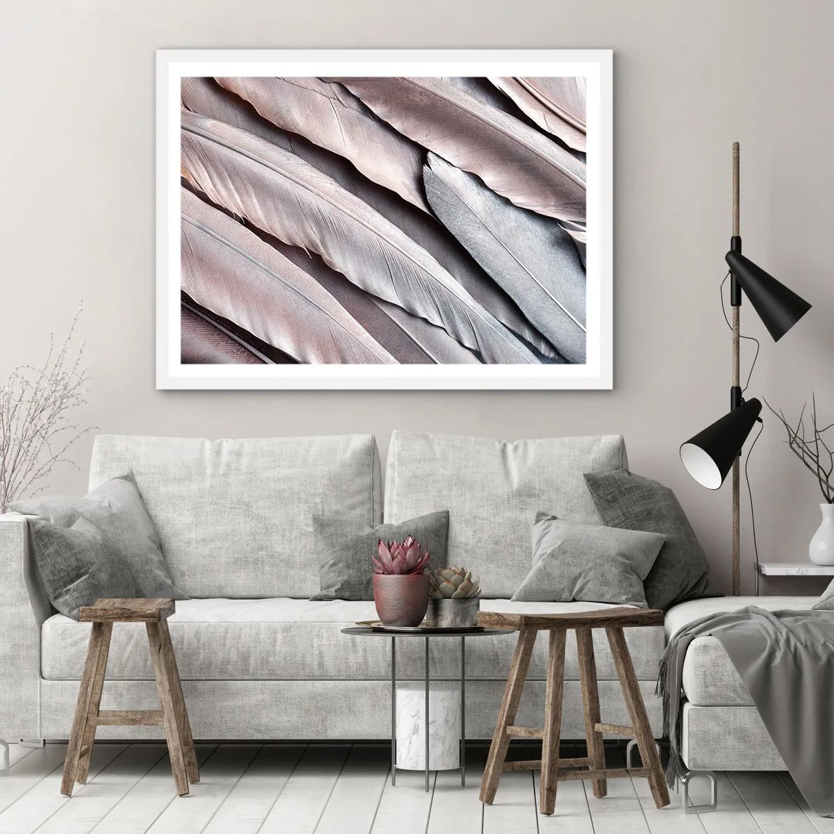 Poster in einem weißen Rahmen - In rosa Silber - 100x70 cm