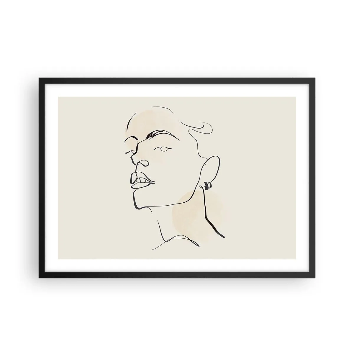 Poster in einem schwarzem Rahmen - Minimalistische Skizze eines Frauengesichts - 70x50cm - Ein stolzer Blick - Moderne Wanddekoration für Wohnzimmer und Schlafzimmer ARTTOR