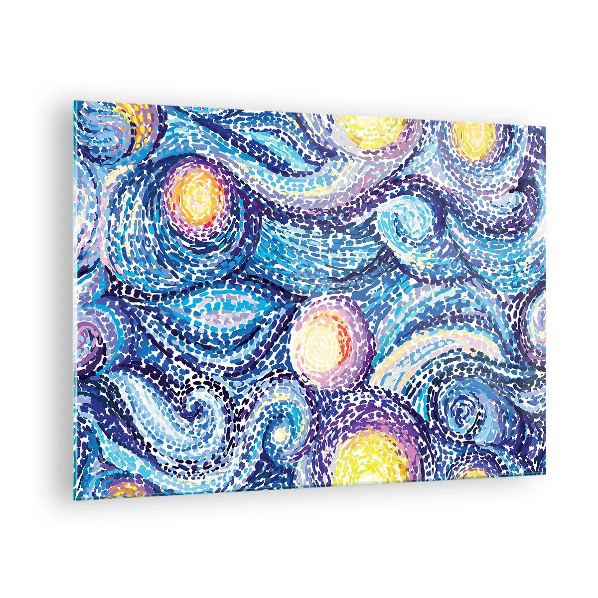 Glasbild - Bild auf glas - Eine abstrakte Interpretation der Sternennacht in intensiven Farben - 70x50cm - Aus einem Gemälde von van Gogh - Moderne Wanddekoration für Wohnzimmer und Schlafzimmer ARTTOR