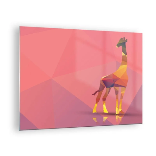 Glasbild - Bild auf glas - Geometrische Giraffe auf pastellfarbenem Hintergrund - 70x50cm - In den Farben der Savanne - Moderne Wanddekoration für Wohnzimmer und Schlafzimmer ARTTOR