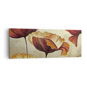Bild auf Leinwand - Leinwandbild - Dezente Blumen in Rot- und Goldtönen auf hellem Untergrund - 140x50cm - Weideland - Moderne Wanddekoration für Wohnzimmer und Schlafzimmer ARTTOR
