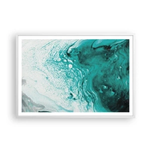 Poster in einem weißen Rahmen - Verschmelzen in Weiß und Türkis - 100x70 cm